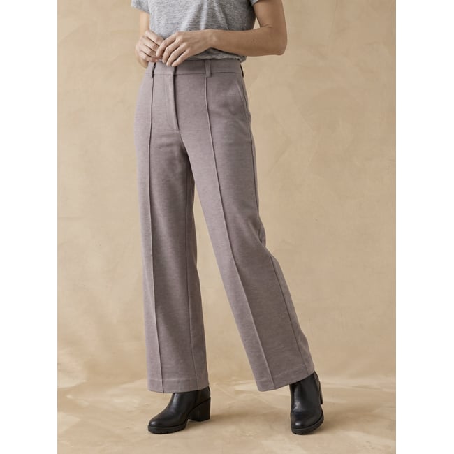 Pantalon droit long maille milano chiné vison <span itemprop=