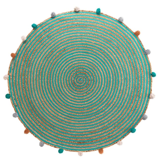 Tapis rond pompons 90  jute polycoton Baloo Couleur v002232 <span itemprop=