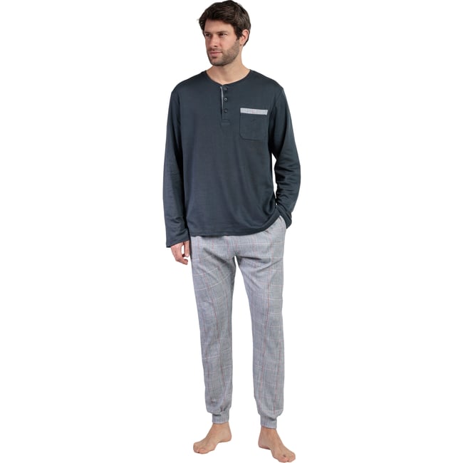 Pyjama pantalon top manches longues Harris gris <span itemprop=
