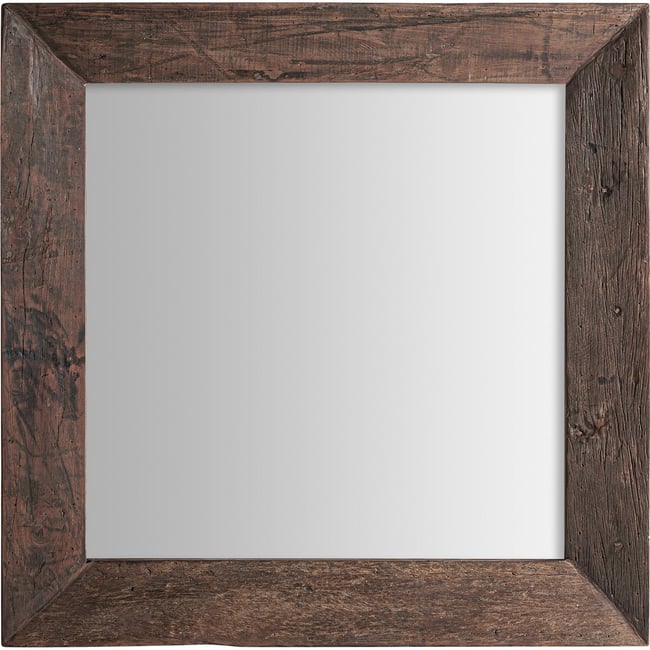 Miroir carré en bois massif vieilli Couleur marron vieilli <span itemprop=
