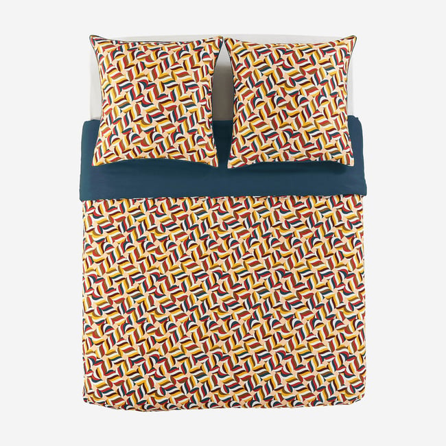 Parure de lit réversible en satin de coton bio CLAUDIA bleu nuit <span itemprop=