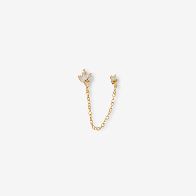 Puces d'oreilles à chaîne avec zircon, en argent 925 garanti doré à l'or fin v019843 <span itemprop=