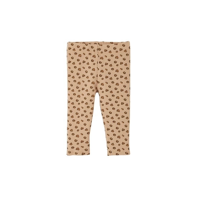 Legging bébé léopard en maille côtelée taupe <span itemprop=