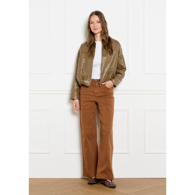 Pantalon large taille haute caramel <span itemprop=