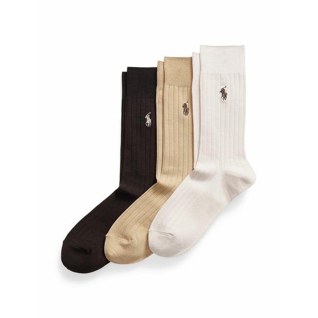 Set di 3 paia di calzini a coste alte beige + marrone + cammello  POLO RALPH LAUREN