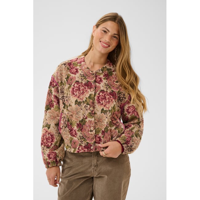 Veste rose vintage roses <span itemprop=