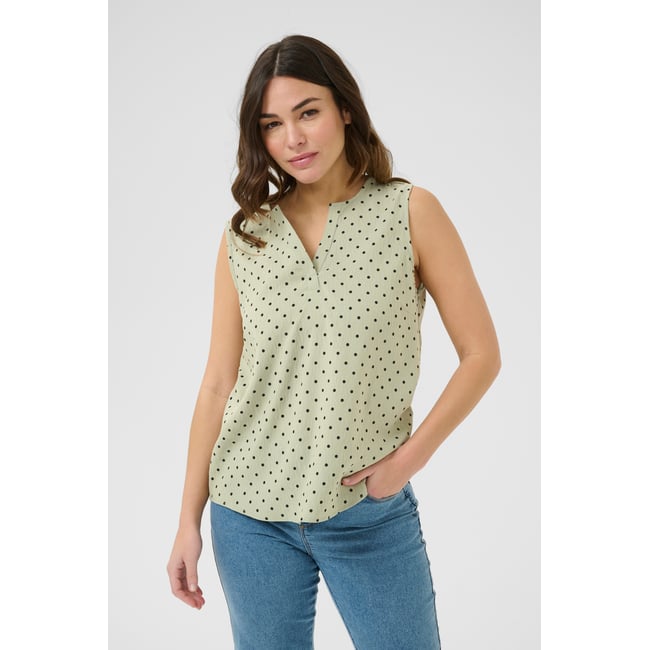 Sleeveless blouse vert lily pad/noir black deep dot <span itemprop=