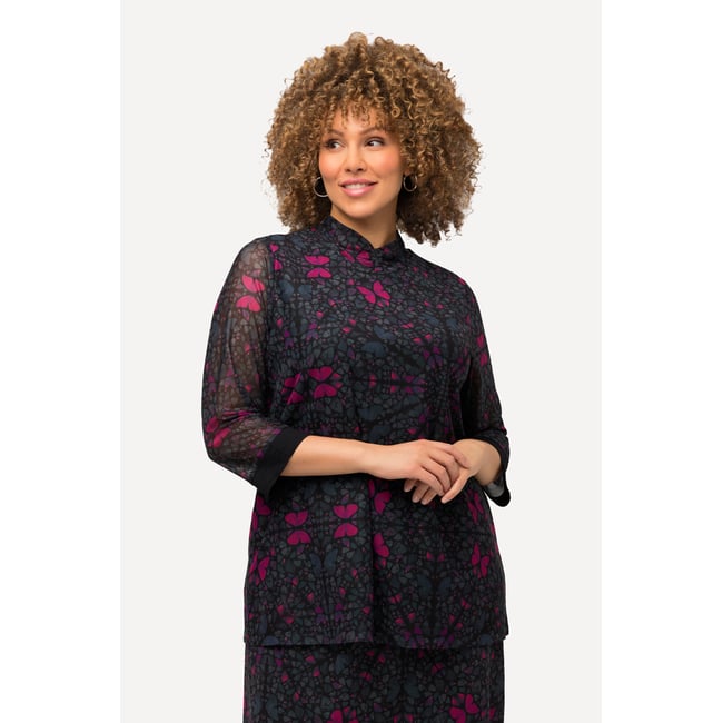 T-shirt en mesh à col montant et manches 3/4 noir <span itemprop=