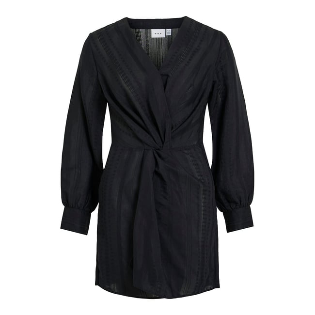 Robe courte drapée, manches longues noir <span itemprop=