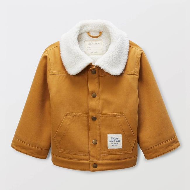 Veste unie col chemise doublée sherpa cacahuete <span itemprop=