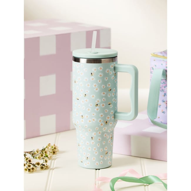 Gourde acier inoxydable 1,2 l abeilles/fleurs Couleur vert sauge <span itemprop=