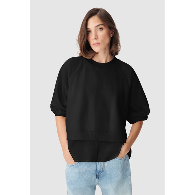 Sweat bi-matière trompe-l'oeil chemise noir <span itemprop=