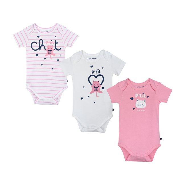 Lot de 3 bodies haby manches courtes bebe rose <span itemprop=