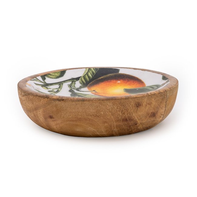 Small Orange Blossom White Round Dish in Mango Wood, multi-coloured, SO'HOME