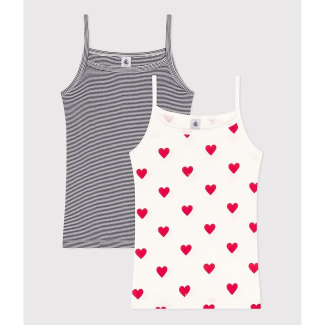 Confezione da 2 top con spalline fantasia a cuori + righe blu marino/écru PETIT BATEAU