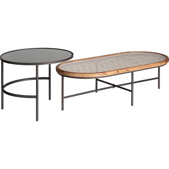 Table basse bois et verre, solden (lot de 2) Couleur gris, naturel <span itemprop=