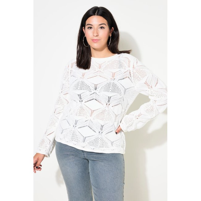 Pull oversize, maille ajourée blanc cassé <span itemprop=