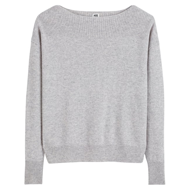 Jersey de cuello barco, de punto fino de cachemira gris jaspeado <span itemprop=