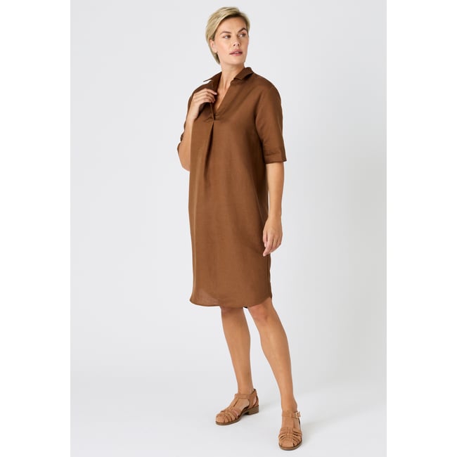 Robe caftan mélange lin marron foncé <span itemprop=
