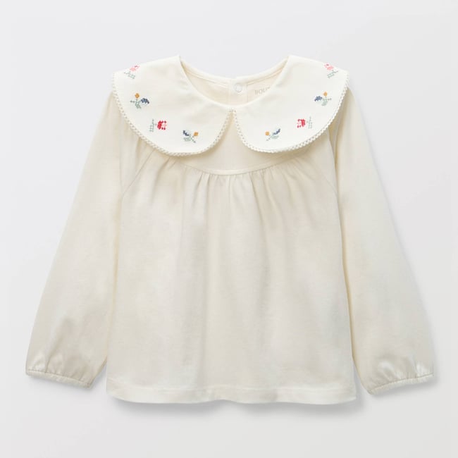 T-shirt à col manches longues uni en coton BIO GOTS ecru <span itemprop=