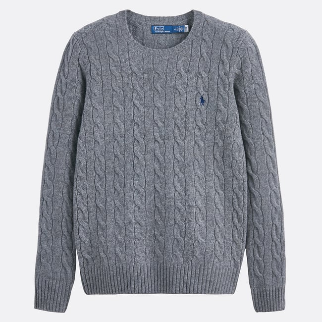 Джемпер с круглым вырезом, вязка косами, шерсть и кашемир - POLO RALPH LAUREN