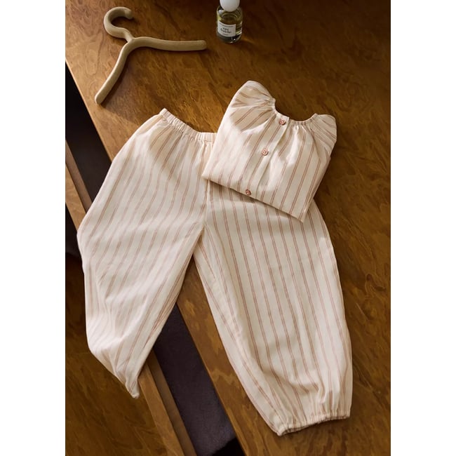 Pantalon de pyjama pour enfant 100 % coton à rayures nude <span itemprop=