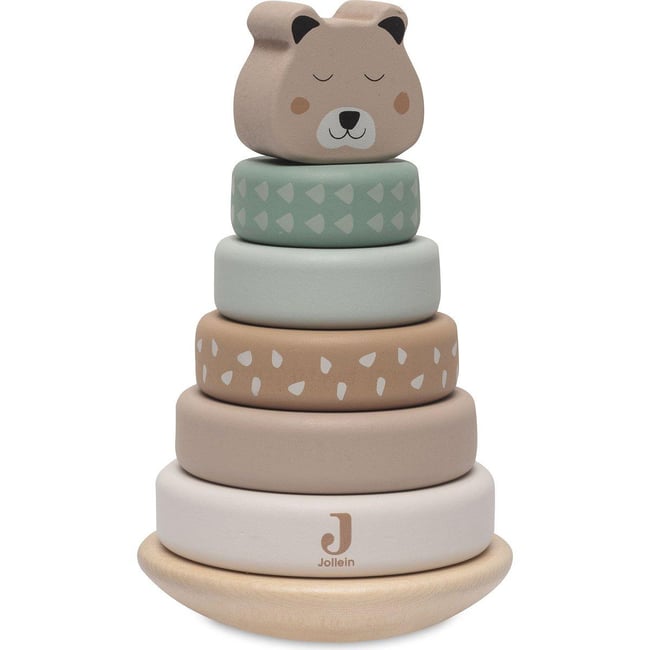 Tour à empiler en bois beige, vert, blanc <span itemprop=