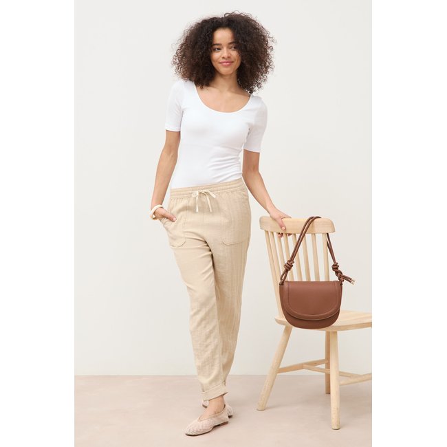 Pantalon taille standard bas resserré beige <span itemprop=