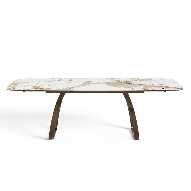 Table à manger extensible en  velours DAHLIA Couleur pandora et bronze <span itemprop=