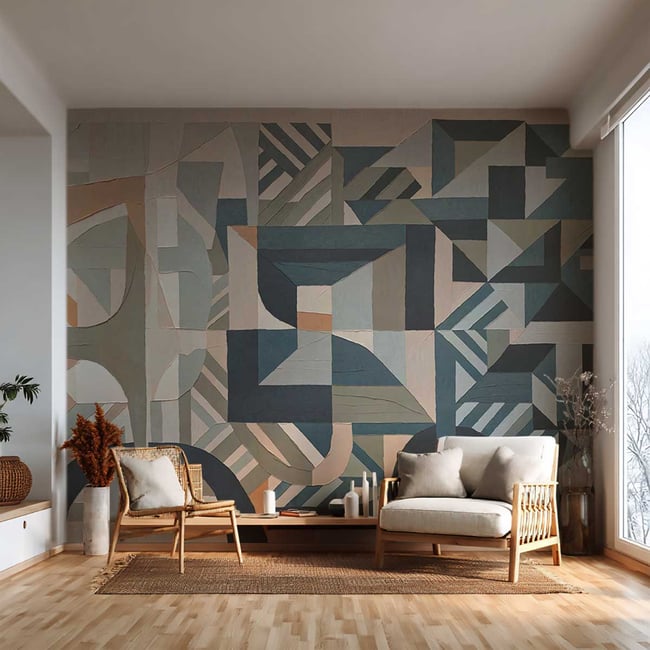Papier peint Structure géométrique nude & ardoise Couleur bleu <span itemprop=