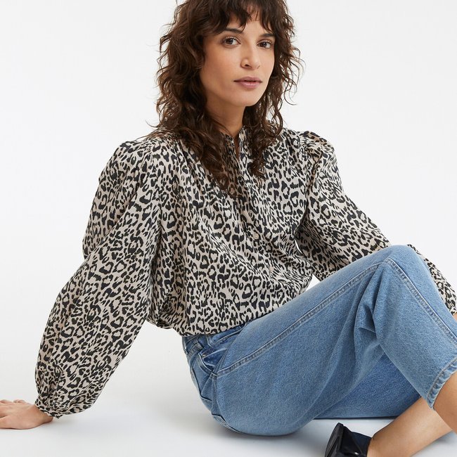 Camicia oversize con collo alla coreana e stampa animalier fantasia leopardata LA REDOUTE COLLECTIONS