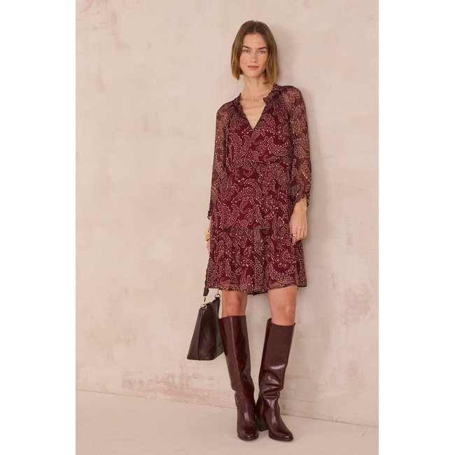 Robe courte à motif arabesque BROOKY bordeaux <span itemprop=
