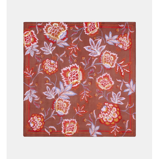 Carré de soie violetta fleuri marron foncé <span itemprop=