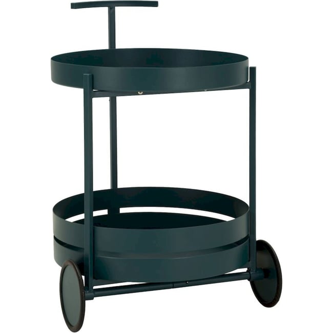 Desserte bar ronde en métal à roulettes MODERN Couleur bleu pétrole <span itemprop=