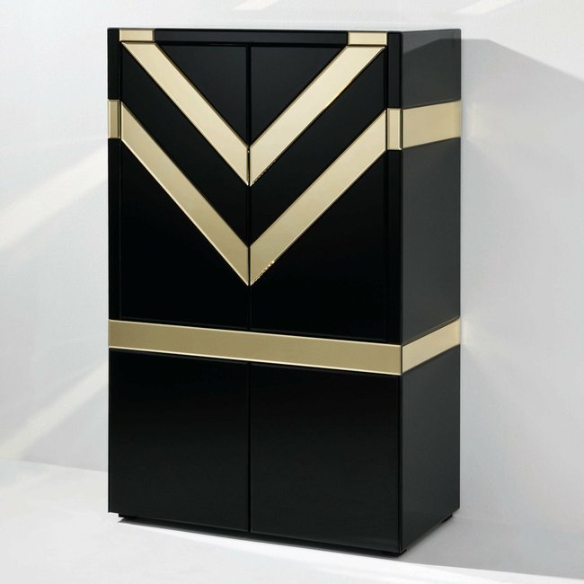 Bar en bois et verre, abelende Couleur noir, or <span itemprop=