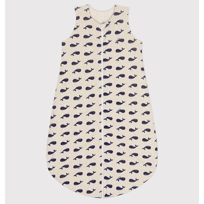 Baby's Whale Sleeping Bag in Cotton Velour, navy/beige, PETIT BATEAU