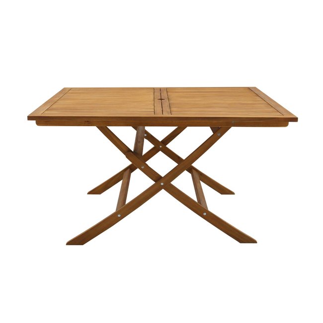 Table de jardin pliante carrée en bois massif L140 cm SANTIAGO naturel <span itemprop=