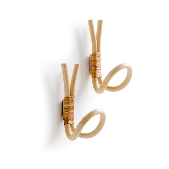 Lot de 2 patères en rotin, Malu Couleur naturel <span itemprop=
