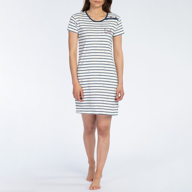Kurzärmeliges Jersey-Nachthemd mit Matrosenstreifen marine gestreift <span itemprop=