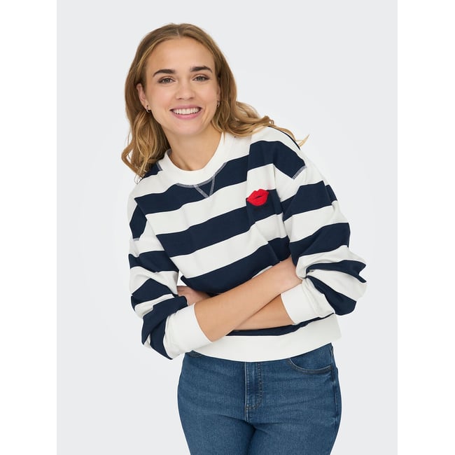 Sweat col rond rayé blanc/bleu <span itemprop=
