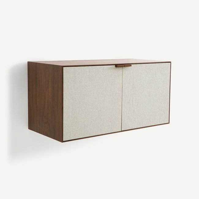 Caisson 2 portes, noyer et tissu, Aldon Couleur bois foncé noyer/lin <span itemprop=