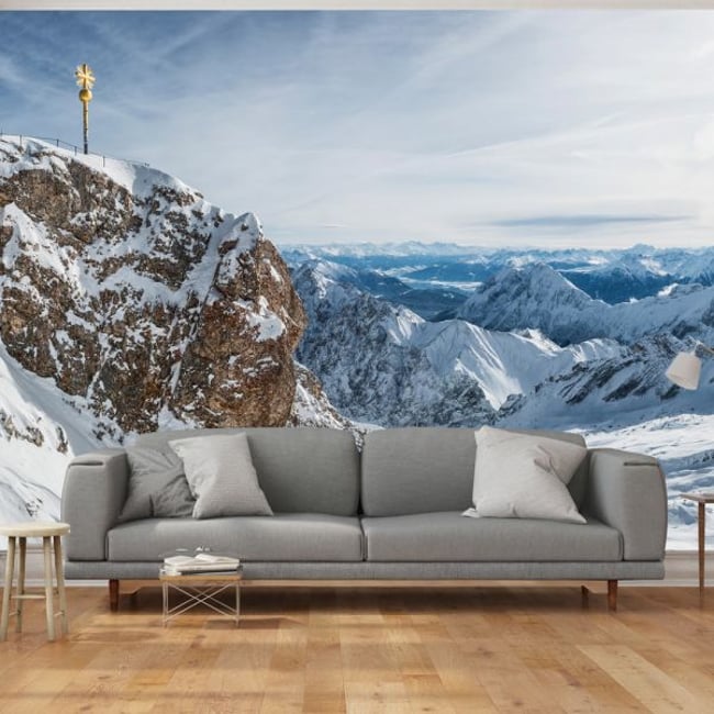 Papier peint intissé panoramique Paysage Zugspitze Couleur bleu <span itemprop=