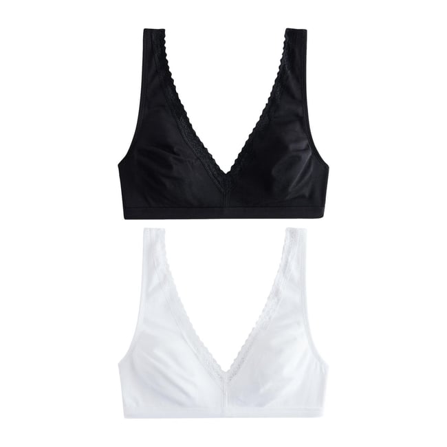 Brassière coton spécial ménopause, lot de 2 noir/blanc <span itemprop=