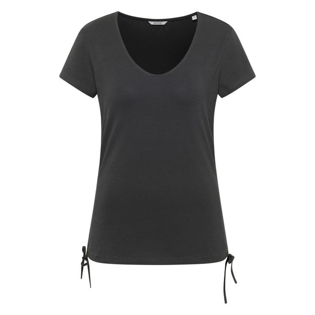 T-shirt gris anthracite uni avec un col v profond et des manches courtes gris foncé <span itemprop=