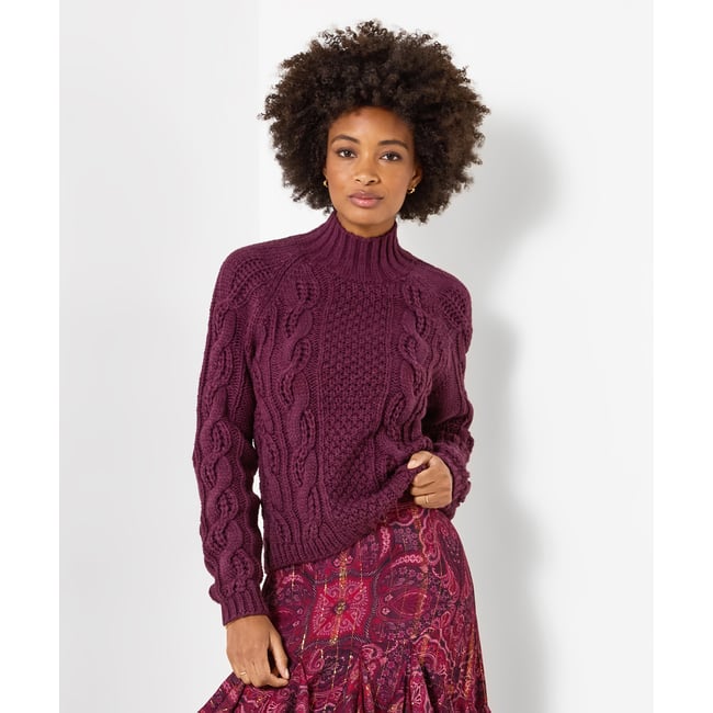 Pull à Col Montant en Maille Torsadée Freya violet <span itemprop=