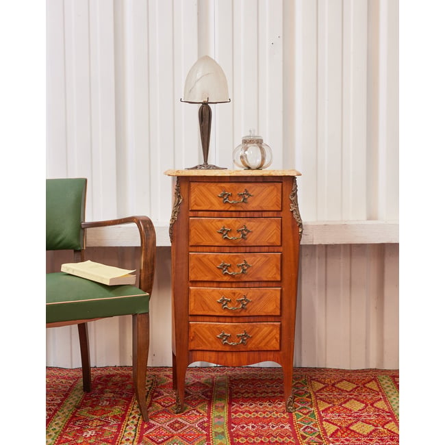 Commode haute en marbre Garance N°696 - Bon état Couleur bois clair <span itemprop=