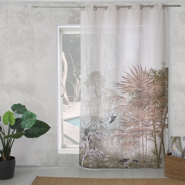 Rideau à oeillets imprimé nature vert <span itemprop=
