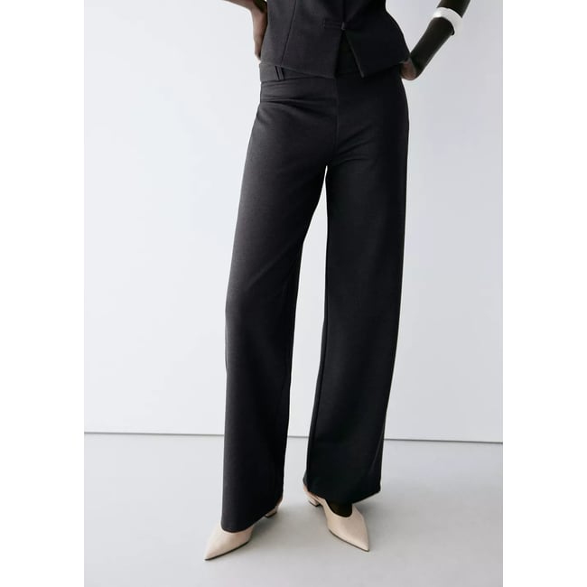 Pantalon maille fine droit gris anthracite <span itemprop=