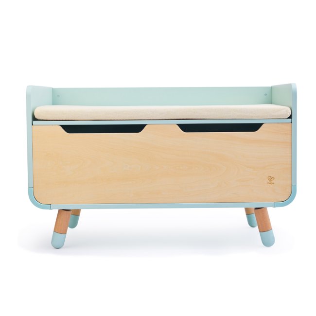 Coffre à jouets/Banc 2 en 1 en bois PLAY FURNITURE Couleur azur et hêtre <span itemprop=