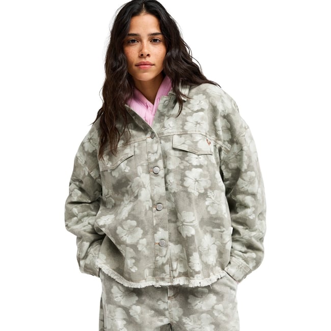 Veste chemise boutonnée NO TRAINING NO FLOWERS. vert oil green blurry <span itemprop=